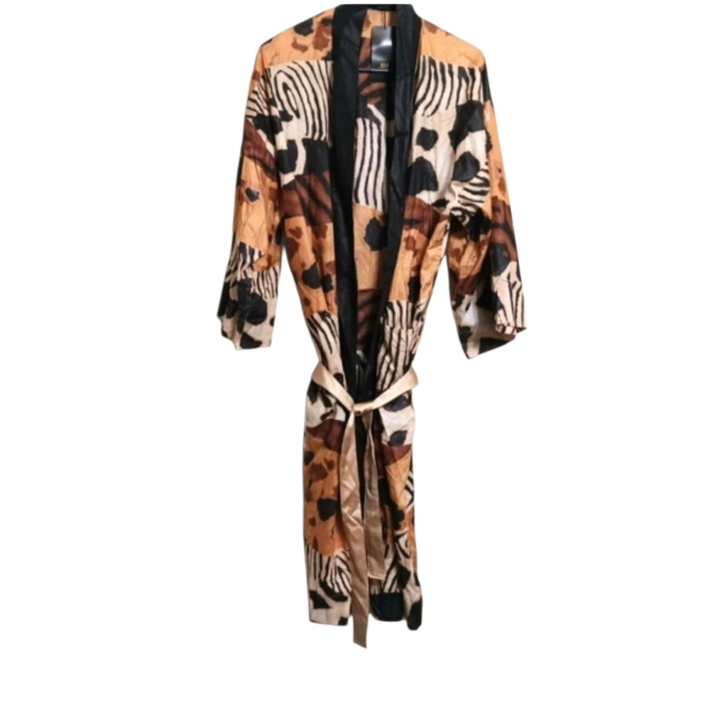 Jim Thompson OS Brown Black Animal Print Cotton Robe NEW